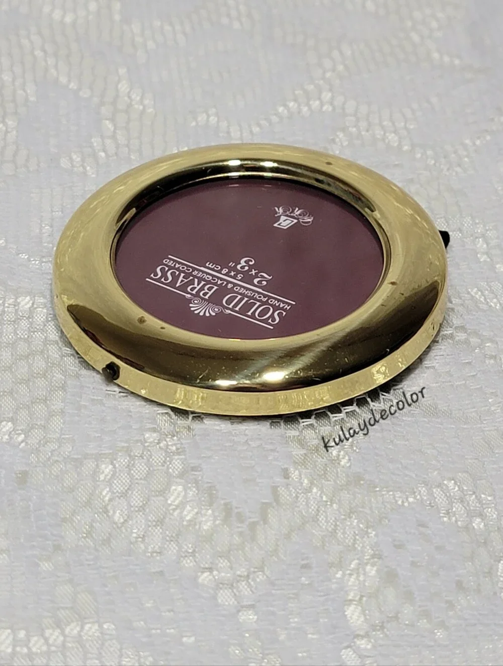 Vintage Solid Brass Round Picture Frame Hand Polished Lacquer Coated Easel Back